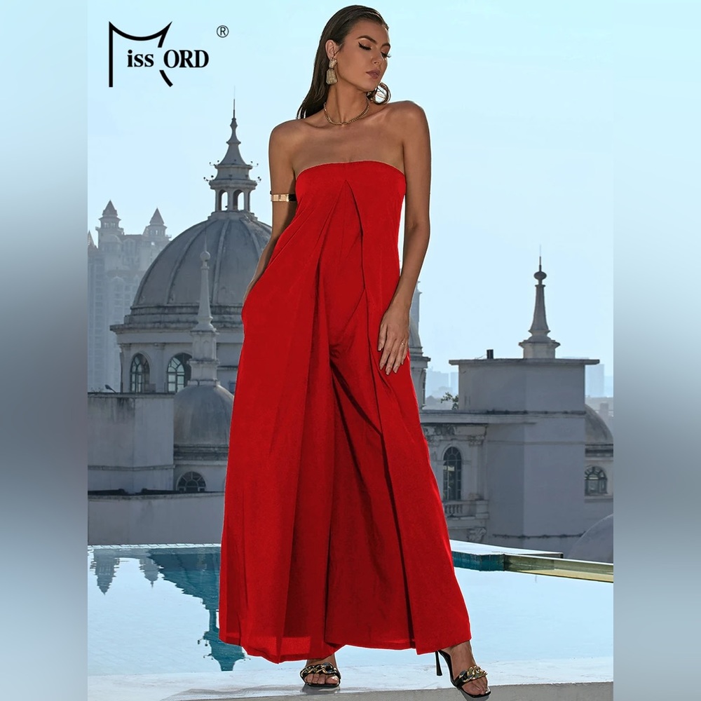 MISSORD STRAPLESS WIDE LEG JUMPSUIT